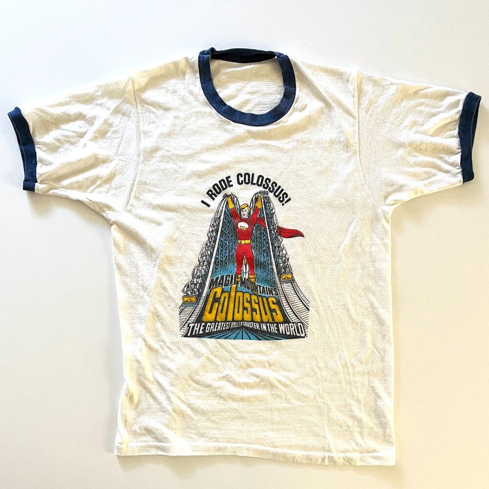 Vintage Magic Mountain's rollercoaster I RODE COLOSSUS! White unisex Tee T-shirt